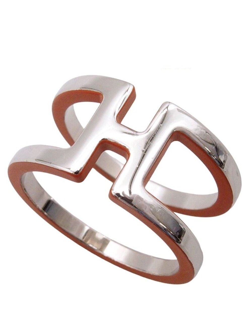 Hermes Anron Scarf Ring Silver Orange Metal - Picture 1 of 8